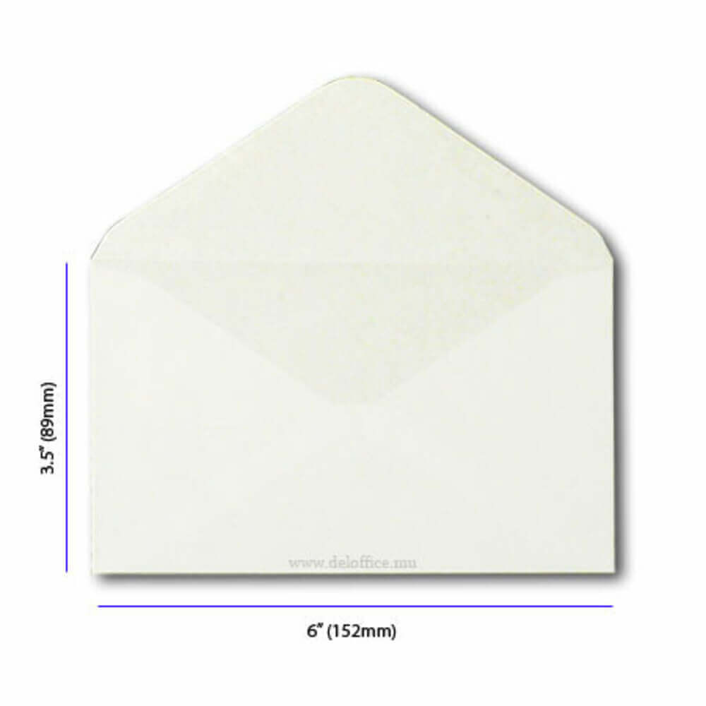 Envelope White Plain, 6" x 3.5" (W152xD89mm) Gummed [Pk 100], PP