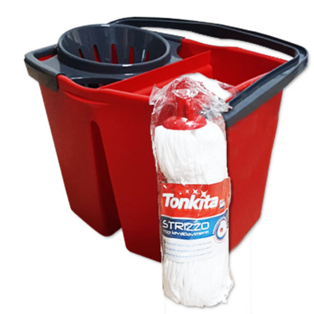 Mop Kit Ref TK775BM, Strizzo Tonkita, Bucket Plastic + Mop Head, Arix