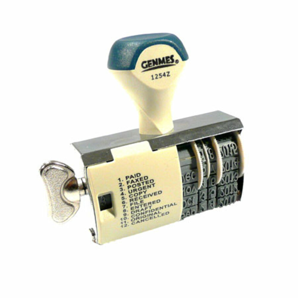 Dater Stamp with Text Ref 1254Z, 4mm, DD MMM YYYY + 12 Common Texts, Genmes