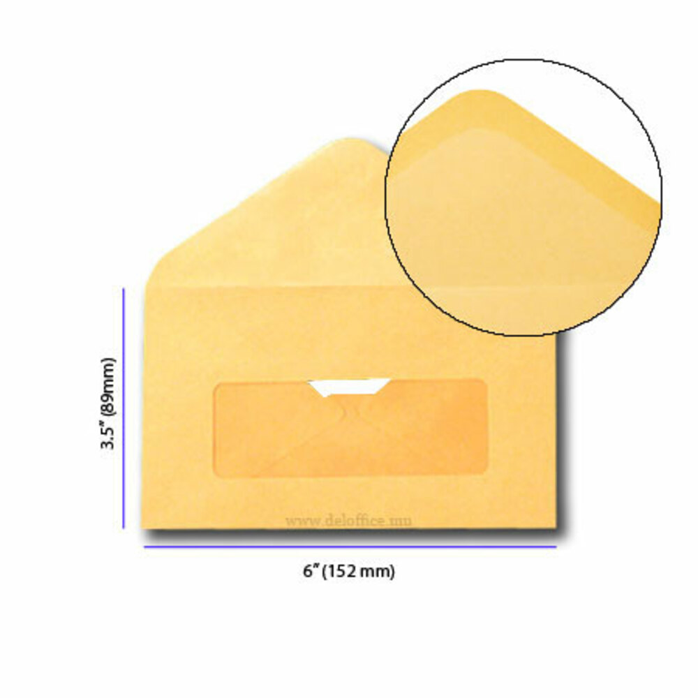 envelope manila window 6x 3.5&quot;; (w152xd89mm) gummed [pk 100] win paq