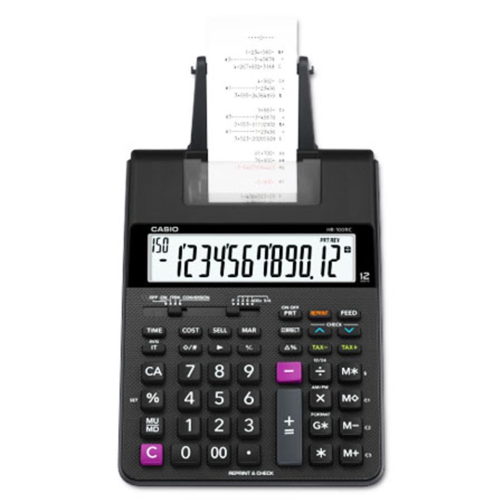portable printer calculator ref hr-100rc 12 digits 2-colour printing casio