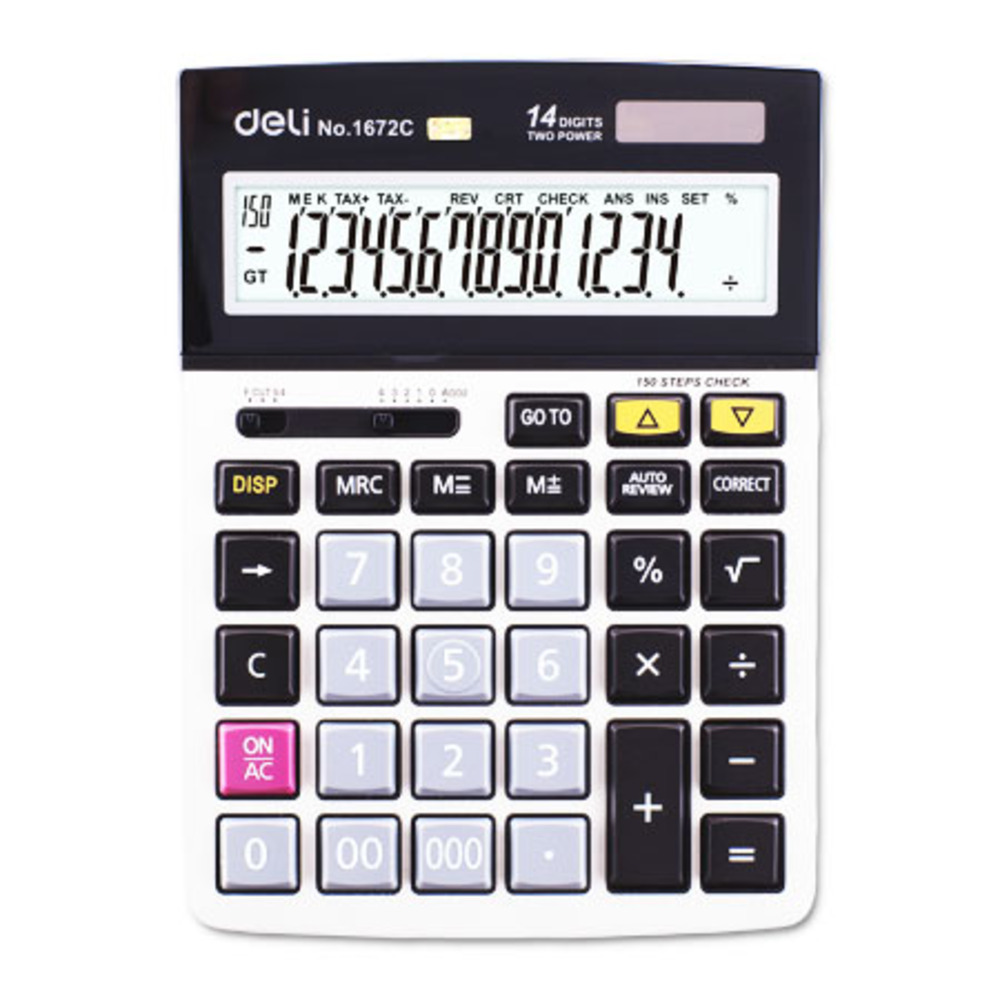desktop calculator 14 digits ref e1672c w211xd154mm grey deli