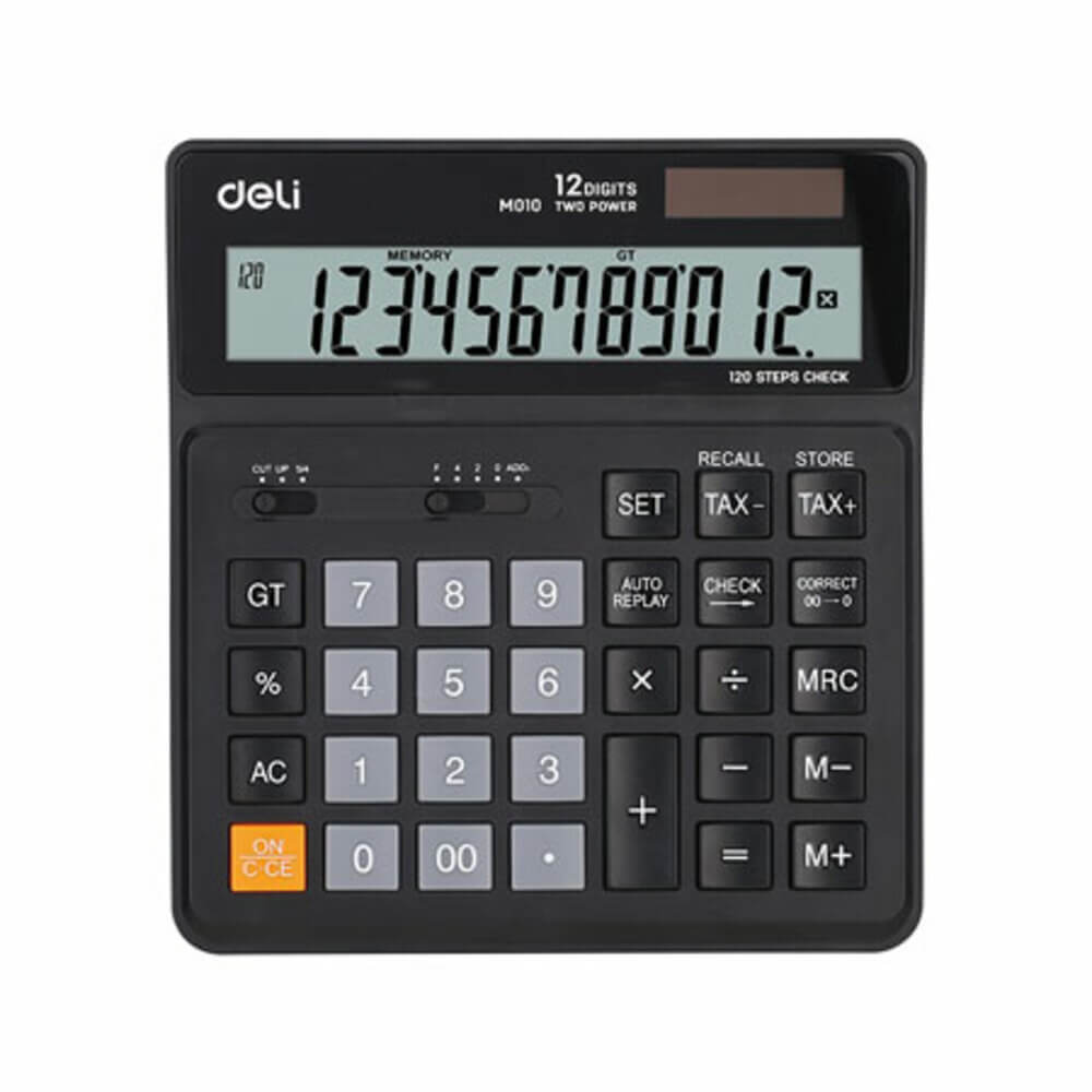 desktop calculator 12 digits ref m01020 w160xd150mm black deli