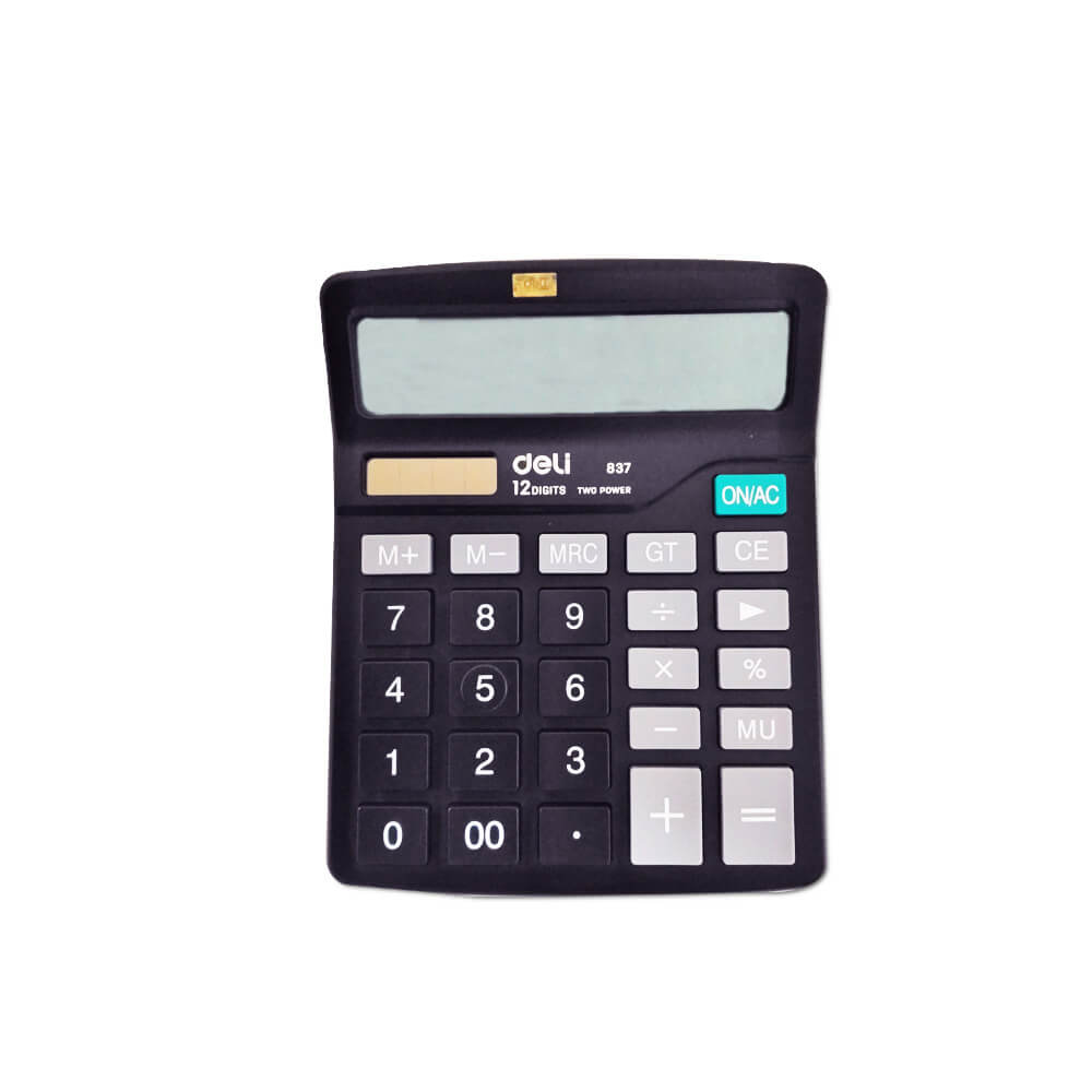 desktop calculator 12 digits ref e837 w120xd149mm black deli